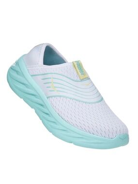 HOKA ORA Slip-On Recovery Sneakers Light Blue and White with Yellow Accents